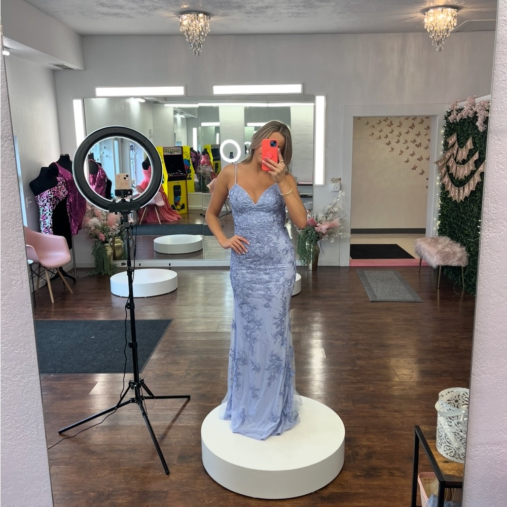 Faviana Lavender Lace Prom Dress